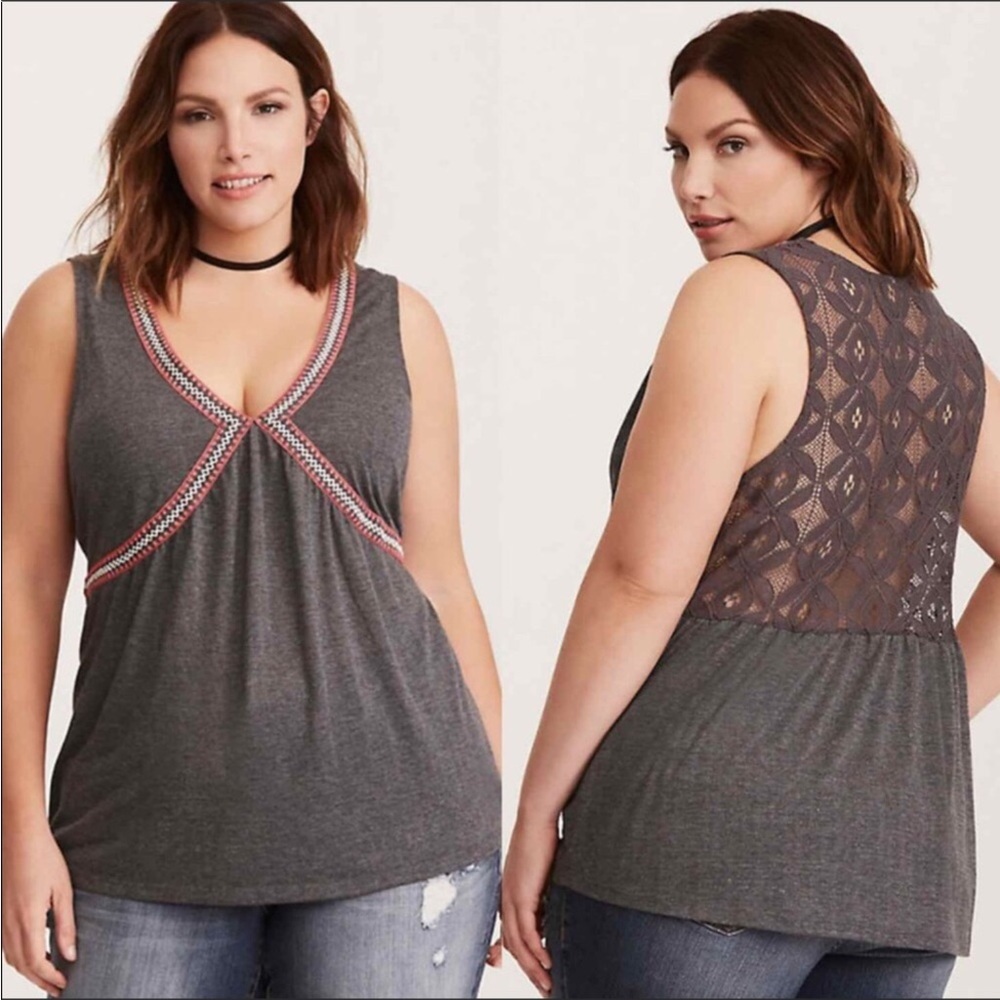 Gray Embroidered Tank Top
